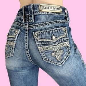 Y2K Rock Revival Essie Rhinestone Embellished Low Rise Flare Leg Jeans Sz 31